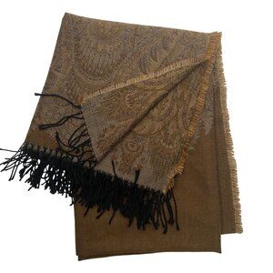 Craigmill 100% Pure New Wool Paisley Fringe tapestry throw blanket neutral brown